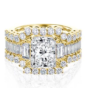 3pc wedding sets - Italo Golden Three Stone Created White Sapphire 3PC Wedding Set, Italo jewelry - Online Catalog
