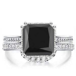 Bridal sets rings - Double Prong Princess Created Black Diamond Bridal Set, Italo jewelry - Online Catalog