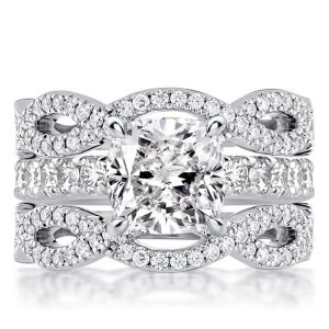 3pc wedding sets - Twist Cushion Cut Bridal Set 3PC Wedding Set, Italo jewelry - Online Catalog