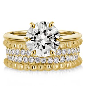 Bridal sets rings - Solitaire Yellow Gold Rope Design Cocktail Round Cut Bridal Set, Italo jewelry - Online Catalog