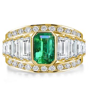 bridal sets - Golden Bezel Emerald Cut Emerald Sapphire Wedding Ring Set, Italo jewelry - Online Catalog