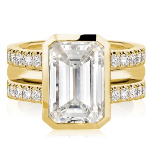 3pc wedding sets - Golden Bezel Setting Emerald Cut 3PC Wedding Ring Set, Italo jewelry - Online Catalog