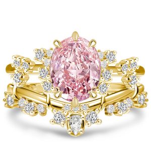 Bridal sets - Golden Oval Cut Pink Topaz Ring Set In Sterling Silver, Italo jewelry - Online Catalog