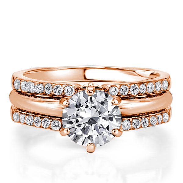 Bridal sets rings - Rose Gold Round Cut Inset Guard Enhancers Engagement Rings Sets, Italo jewelry - Online Catalog