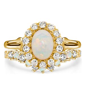 Bridal sets rings - Italo Halo Opal Ring Set Opal Engagement Rings Sets Bridal Set, Italo jewelry - Online Catalog