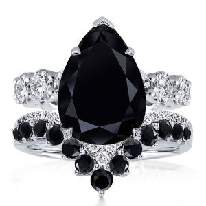 Bridal sets rings - Italo Pear Cut Black Sapphire Bridal Set Black Wedding Sets, Italo jewelry - Online Catalog