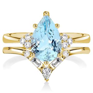 Bridal sets - Golden Pear Cut Aquamarine Engagement Rings Sets Bridal Set, Italo jewelry - Online Catalog