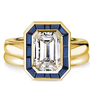 Bridal sets rings - Golden Halo Emerald Cut Engagement Rings Sets Bridal Set, Italo jewelry - Online Catalog