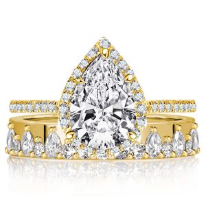 Bridal sets rings - Italo Pear Cut Halo Engagement Ring Set Wedding Set, Italo jewelry - Online Catalog