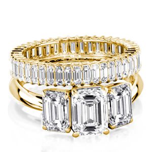 Bridal sets rings - Golden Solitaire Eternity 3 Stone Emerald Bridal Set For Women, Italo jewelry - Online Catalog