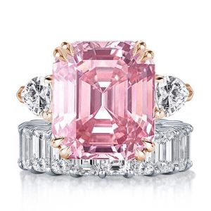 Bridal sets rings - Italo Pink Ring Emerald Cut Engagement Ring Set With Eternity Band, Italo jewelry - Online Catalog
