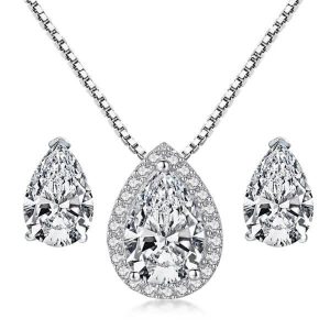 jewelry sets - Halo Pear Pendant Necklace And Earrings Jewelry Set, Italo jewelry - Online Catalog