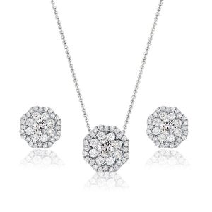 Jewelry sets - Halo Flower Design Pendant Necklace & Stud Earrings Set, Apparel & Accessories, Italo jewelry - Online Catalog