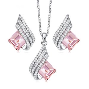 jewelry sets - Emerald Cut Created Pink Sapphire Necklace & Earrings Jewelry Set, Italo jewelry - Online Catalog