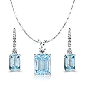 jewelry sets - Aquamarine Sapphire Emerald Cut Necklace & Drop Earrings Jewelry Set, Italo jewelry - Online Catalog