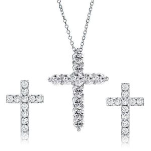 Jewelry sets - Italo Classic White Sapphire Cross Necklace & Stud Earrings Set, Apparel & Accessories, Italo jewelry - Online Catalog