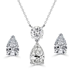 jewelry sets - Italo White Sapphire Pear Cut Necklace & Stud Earrings Jewelry Set, Italo jewelry - Online Catalog