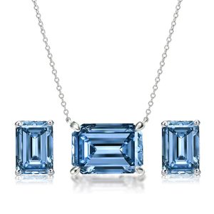 jewelry sets - Italo Emerald Cut Blue Topaz Necklace & Stud Earrings Jewelry Set, Italo jewelry - Online Catalog