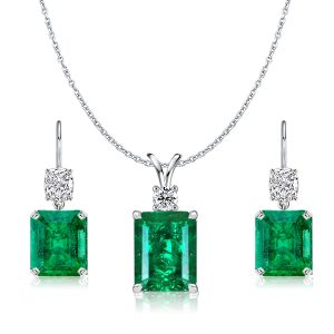 jewelry sets - Italo Emerald Cut Emerald Necklace & Drop Earrings Jewelry Set, Italo jewelry - Online Catalog