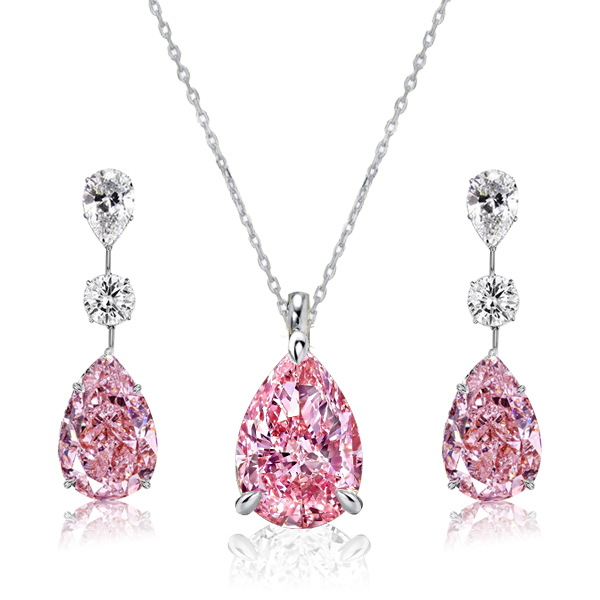 jewelry sets - Italo Pink Sapphire Pear Cut Necklace & Earrings Jewelry Set, Italo jewelry - Online Catalog