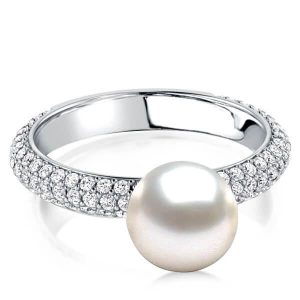 unique engagement rings - Trilple Row Pearl Micro Pave Best Engagement Ring, Italo jewelry - Online Catalog