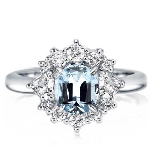 Unique engagement Rings - Italo Halo Aquamarine Engagement Ring Solitaire Ring Affordable, Italo jewelry - Online Catalog