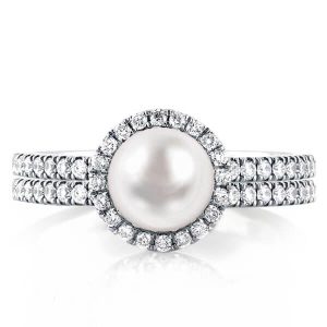 Halo Engagement Rings - Two Row Halo White Pearl Engagement Ring, Italo jewelry - Online Catalog