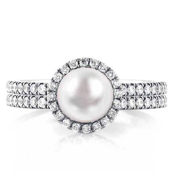 Halo Engagement Rings - Two Row Halo White Pearl Engagement Ring, Italo jewelry - Online Catalog