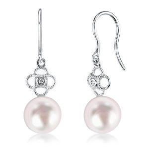 Earrings - Clover Floral Design Pearl Drop Earrings For Women, Apparel & Accessories, Italo jewelry - Online Catalog