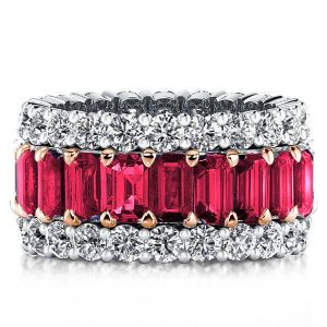 Eternity band - Triple Row Baguette Two Tone Created Garnet Wedding Band, Apparel & Accessories, Italo jewelry - Online Catalog