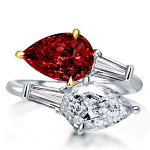 unique engagement rings - Pear Cut Twin Stone Garnet Engagement Ring, Italo jewelry - Online Catalog