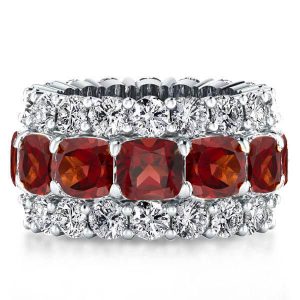 anniversary band - Triple Row Eternity Garnet Cushion Wedding Band, Italo jewelry - Online Catalog