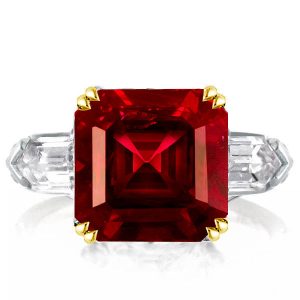 Three stone rings - Three Stone Created Garnet Asscher Cut Engagement Ring, Three stone rings, Italo jewelry - Online Catalog