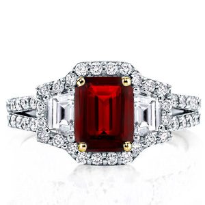 halo engagement rings - Three Stone Emerald Created Garnet Engagement Ring, Italo jewelry - Online Catalog