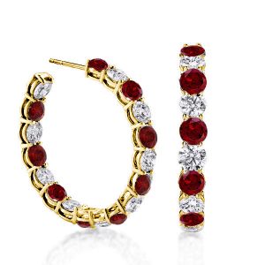 Earrings - Alternating Created Garnet & White Round Cut Hoop Earrings, Apparel & Accessories, Italo jewelry - Online Catalog