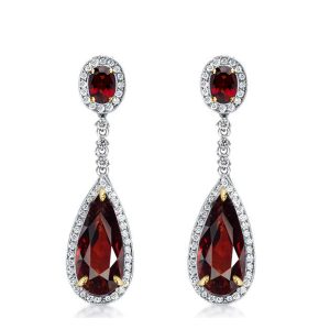 Earrings - Italo Halo Pear Cut Garnet Earrings Drop Earrings For Women, Apparel & Accessories, Italo jewelry - Online Catalog
