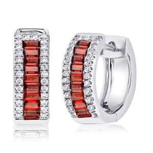Earrings - Baguette & Round Triple Row Created Garnet Hoop Earrings, Apparel & Accessories, Italo jewelry - Online Catalog