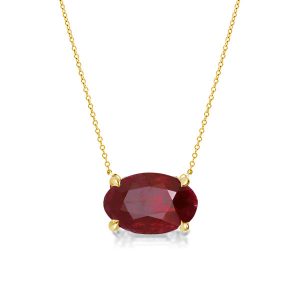 necklaces - Golden Oval Cut Created Garnet Pendant Necklace, Italo jewelry - Online Catalog