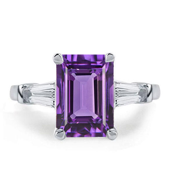 Three stone rings - Three Stone Emerald Created Amethyst Engagement Ring, Three stone rings, Italo jewelry - Online Catalog