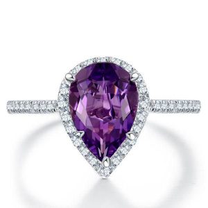 halo engagement rings - Halo Pear Created Amethyst Engagement Ring, Italo jewelry - Online Catalog
