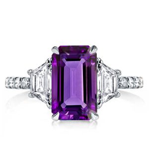 Three stone rings - Three Stone Emerald Cut Created Amethyst Engagement Ring, Three stone rings, Italo jewelry - Online Catalog