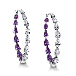 earrings - Pear Cut Created Amethyst Hoop Earrings, Italo jewelry - Online Catalog