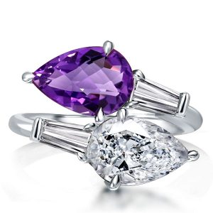 unique engagement rings - Pear Cut Twin Stone Created Amethyst Engagement Ring, Italo jewelry - Online Catalog
