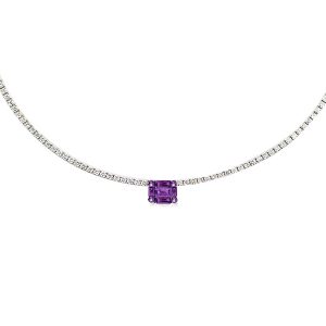 Necklaces - Baguette Cut Amythyst Pendant Sterling Silver Tennis Necklace, Apparel & Accessories, Italo jewelry - Online Catalog