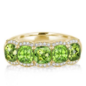anniversary band - Golden Five Stone Halo Cushion Cut Created Peridot Wedding Band, Italo jewelry - Online Catalog