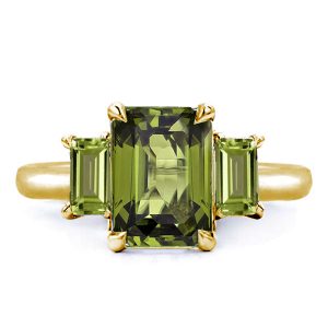 three stone engagement rings - Three Stone Emerald Cut Peridot Engagement Ring, Italo jewelry - Online Catalog