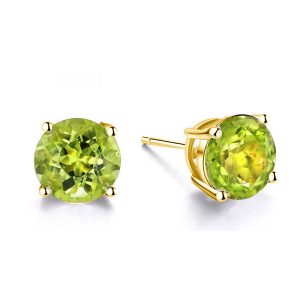 Earrings - Golden Round Cut Peridot Stud Earrings In Sterling Silver, Apparel & Accessories, Italo jewelry - Online Catalog