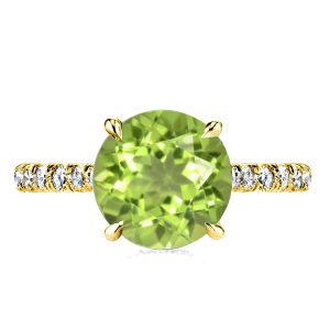 classic engagement rings - Golden Hidden Halo Round Cut Peridot Engagement Ring, Italo jewelry - Online Catalog