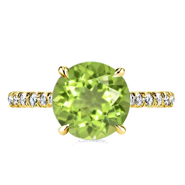 classic engagement rings - Golden Hidden Halo Round Cut Peridot Engagement Ring, Italo jewelry - Online Catalog