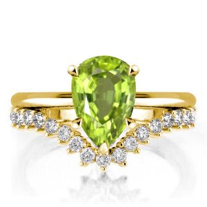 Bridal sets - Golden Pear Cut Peridot Wedding Ring Set In Sterling Silver, Italo jewelry - Online Catalog